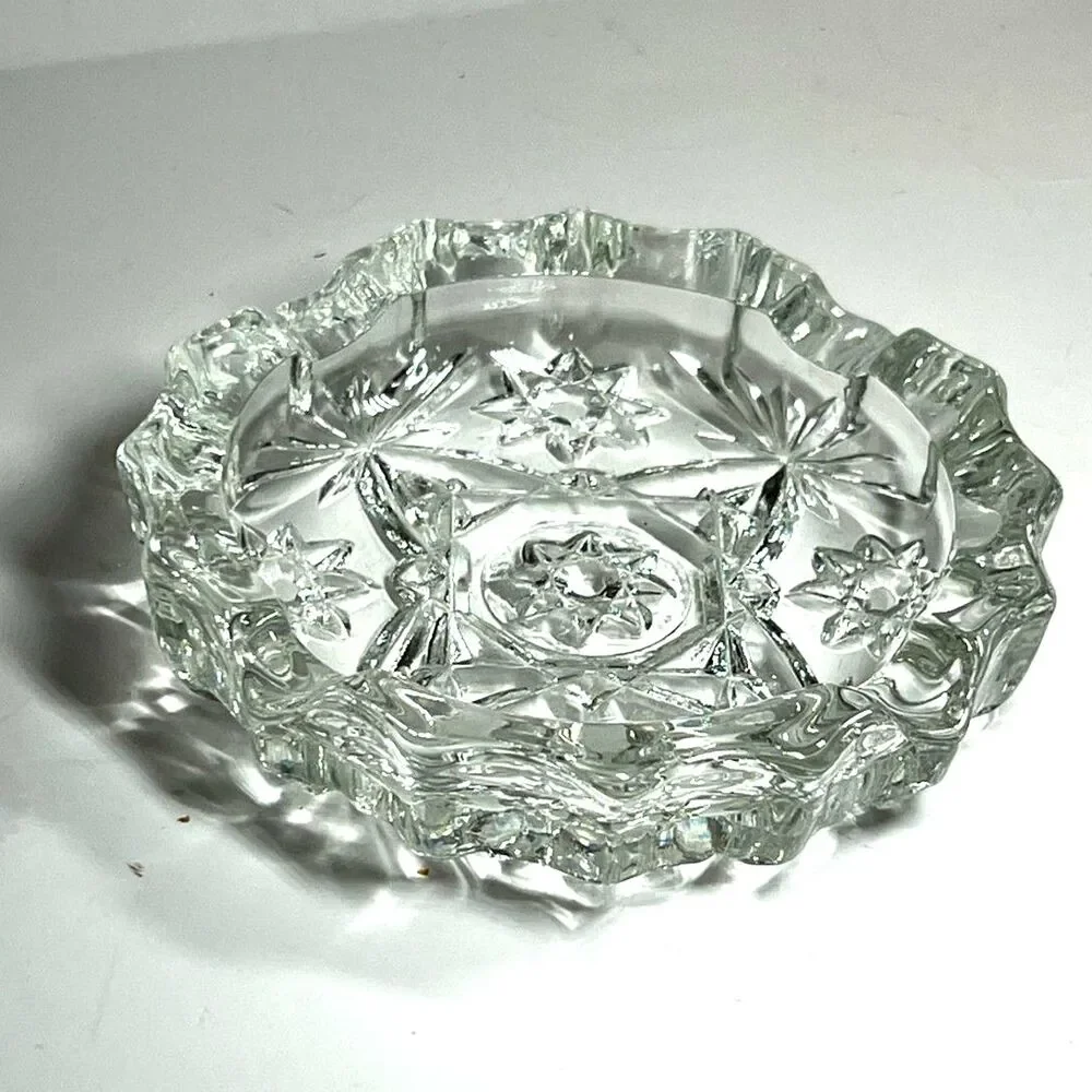 Vintage Anchor Hocking EAPC Star & Fan Glass Ashtray 4.25